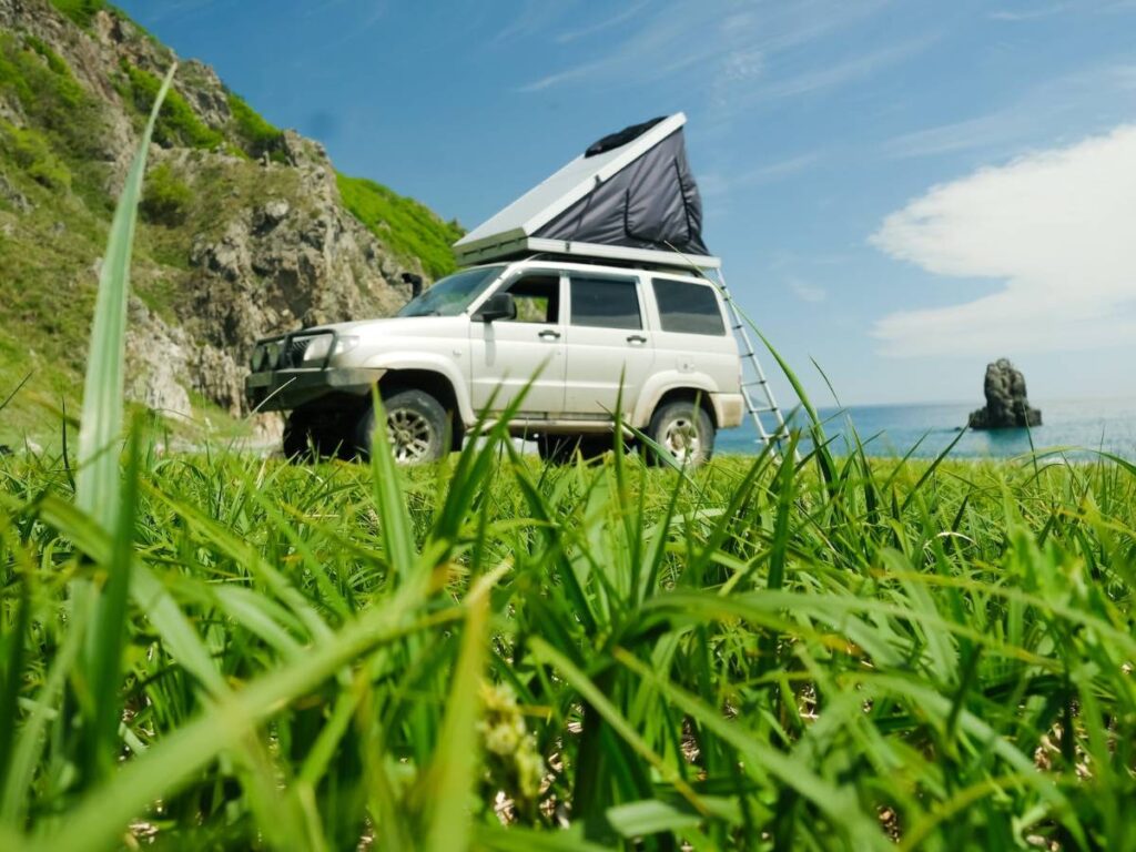 White SUV Parked on the Grass