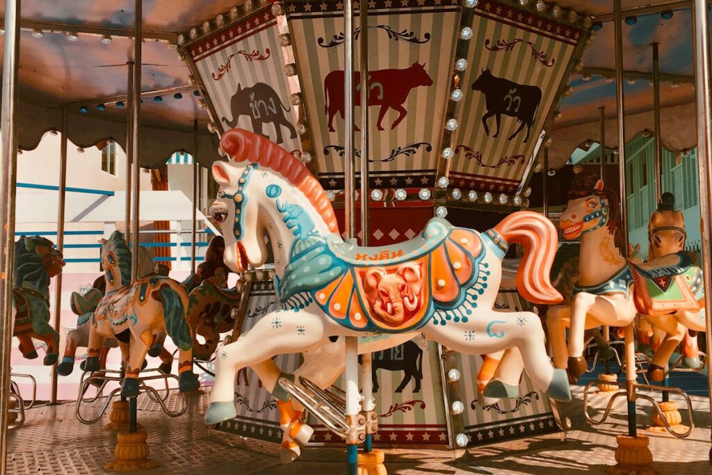 White and Blue Horse Carousel